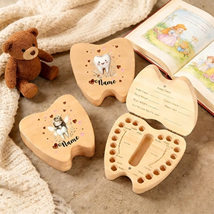 Personalized kids' tooth box, wooden kids' tooth box souvenir, customizable with a name, perfect for first haircuts and storing teeth, can be used to keep lost teeth, baby teeth keepsake box, room decoration gift, great for birthdays and New Year gifts