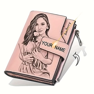 Custom Photo Wallet for Women Personalized with Your Picture and Name Elegant Pink Metal Clasp Closure Design Multiple Card Slots Perfect Mothers Day Gift or Valentines Day Gift Exclusive Custom Collectible for Her