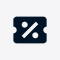 Dark navy blue discount coupon icon with a white percent symbol and ticket notches.