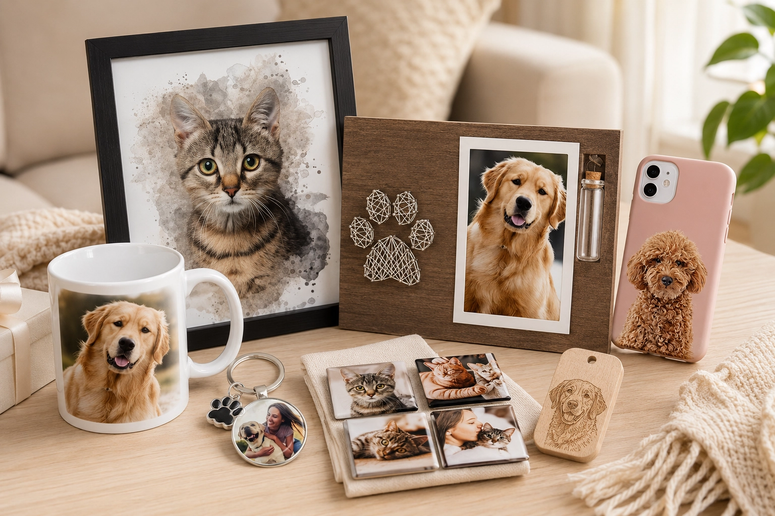 Custom personalized pet photo gifts and keepsakes for pet lovers.