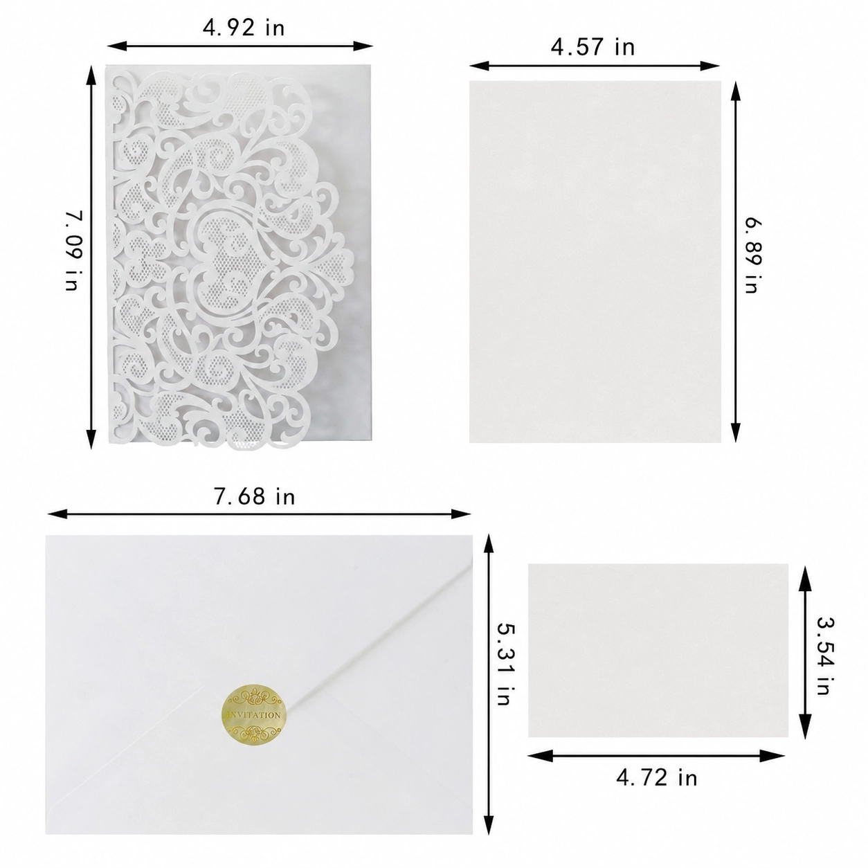 Personalized 3D laser cut wedding invitation suite with envelope and insert cards.