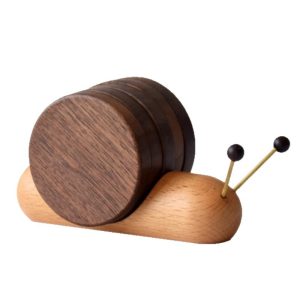 Personalized Wooden Snail Coaster Set – Custom Laser Engraved