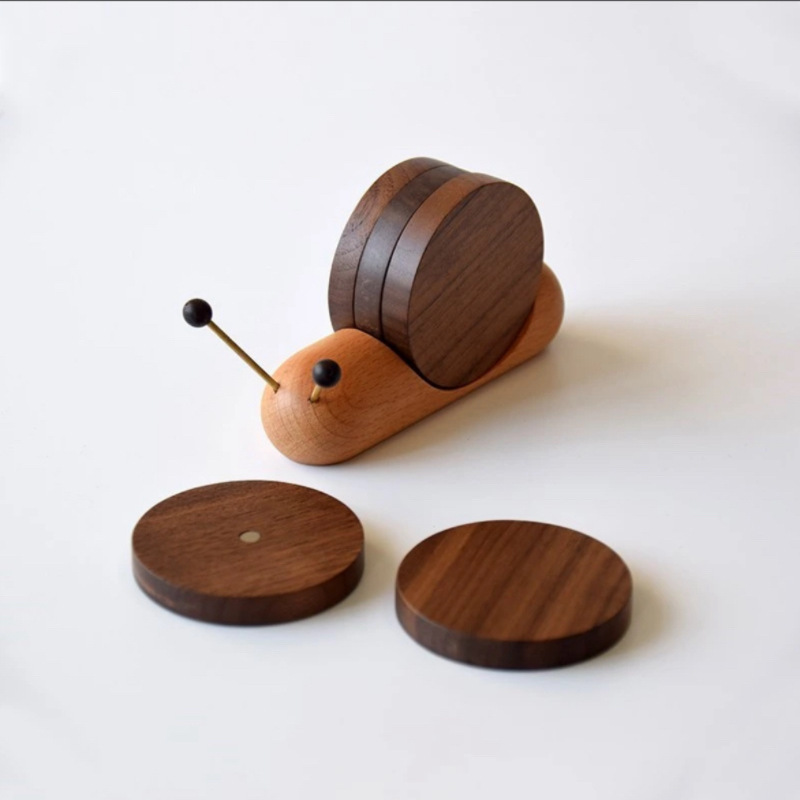 Personalized Wooden Snail Coaster Set – Custom Laser Engraved