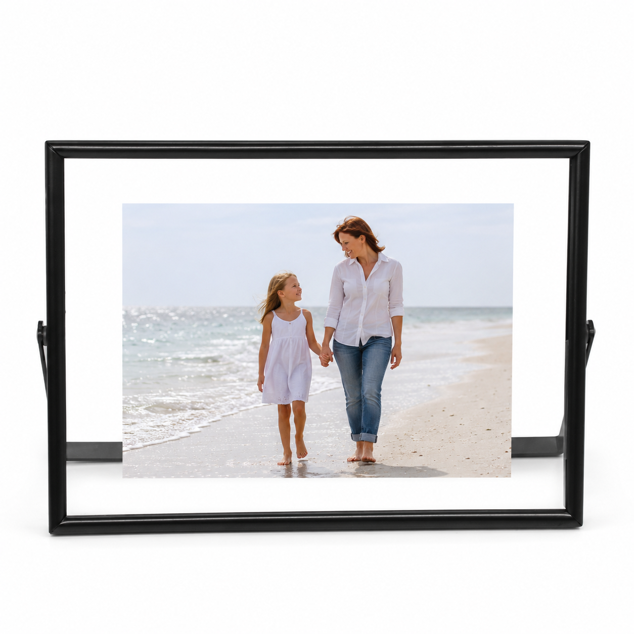 Personalized Metal Floating Photo Frame – Double Glass Tabletop Picture Frame
