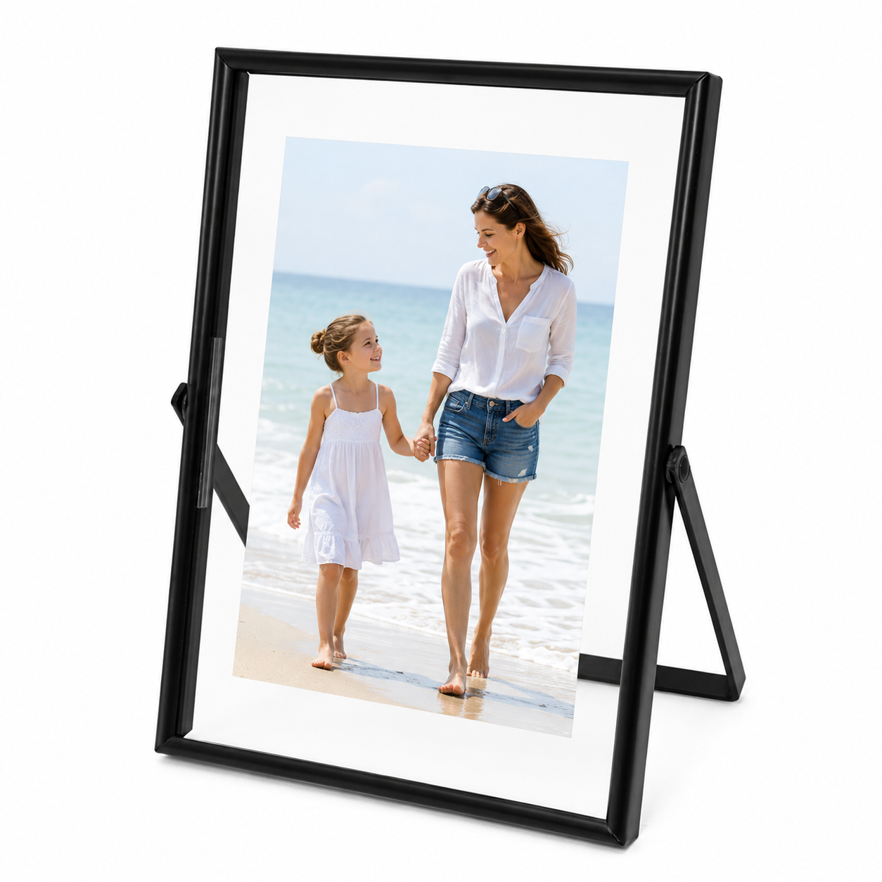 Personalized Metal Floating Photo Frame – Double Glass Tabletop Picture Frame