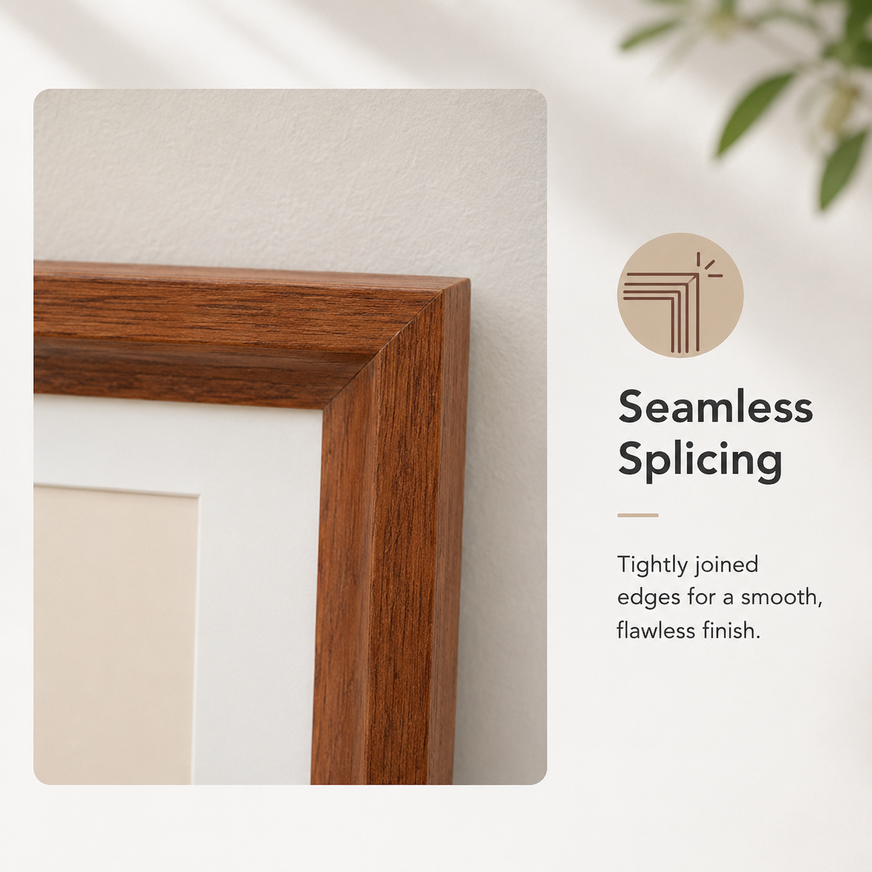 Personalized 7-inch wooden picture frame with white mat and seamless corner.