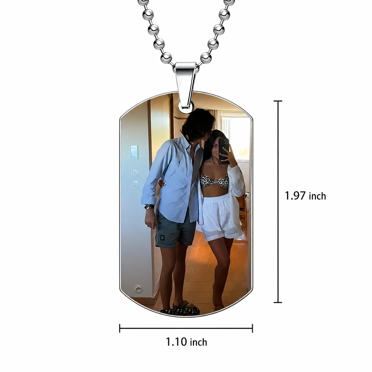 Personalized silver photo dog tag necklace with custom couple picture