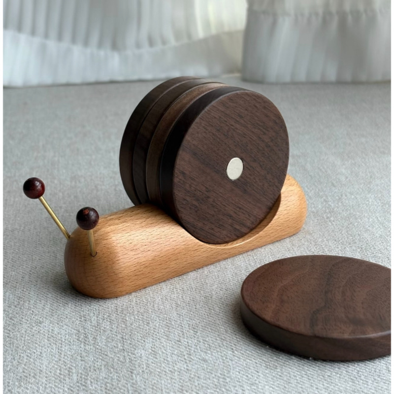 Personalized Wooden Snail Coaster Set – Custom Laser Engraved