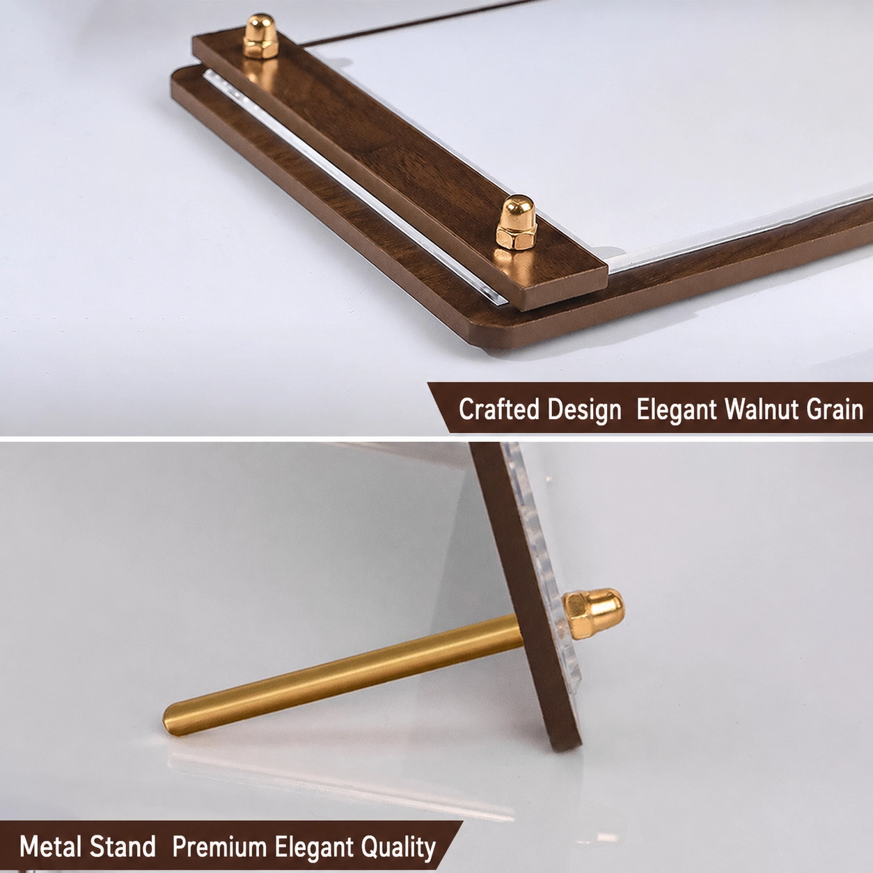 Personalized Acrylic Walnut Display Stand, Custom Wedding Menu and Photo Table Sign