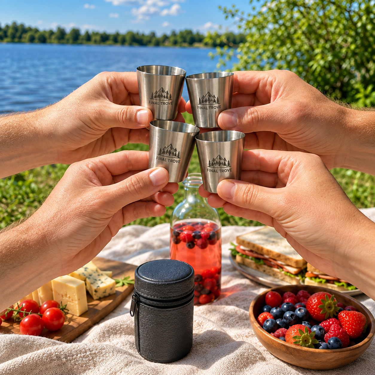 Personalized Stainless Steel Shot Glass Set of 4 with Carrying Case