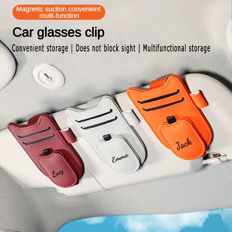 Personalized Car Visor Sunglasses Holder with Card Slots