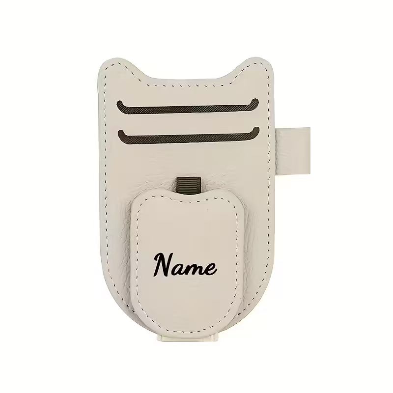 Personalized cat-shaped car visor sunglasses holder with custom name clip and card slots
