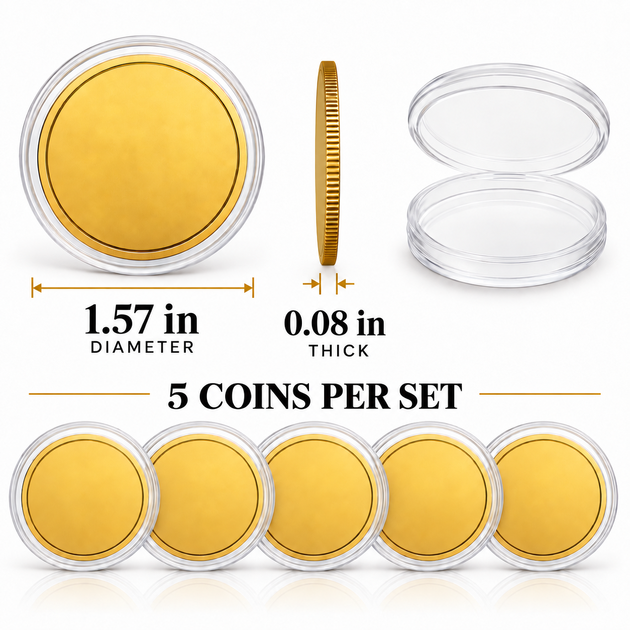 Personalized commemorative coins set of 5 with clear protective capsules