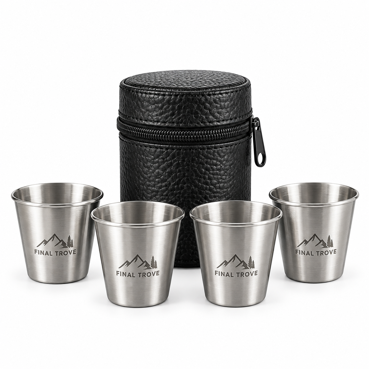 Personalized Stainless Steel Shot Glass Set of 4 with Carrying Case