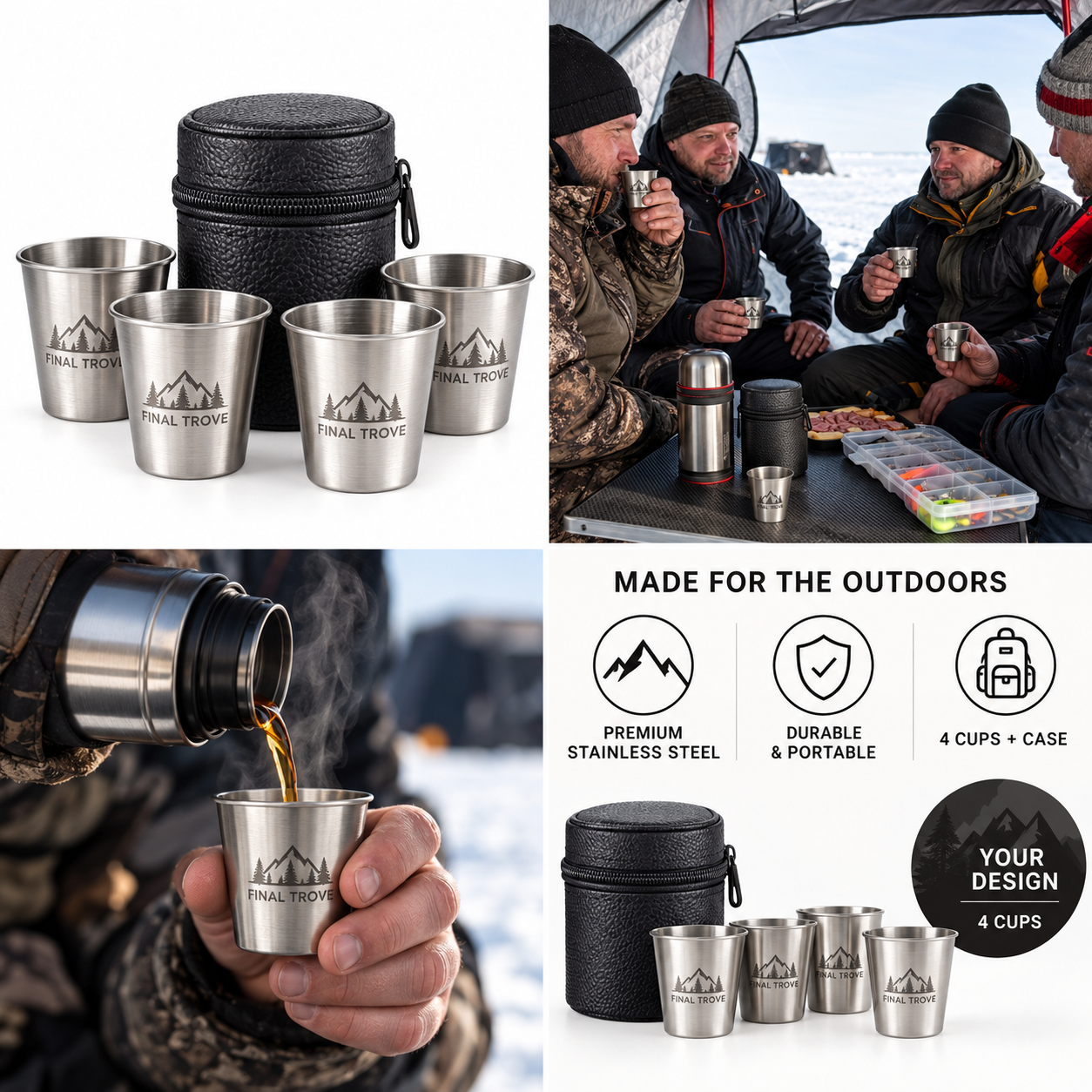 Personalized Stainless Steel Shot Glass Set of 4 with Carrying Case