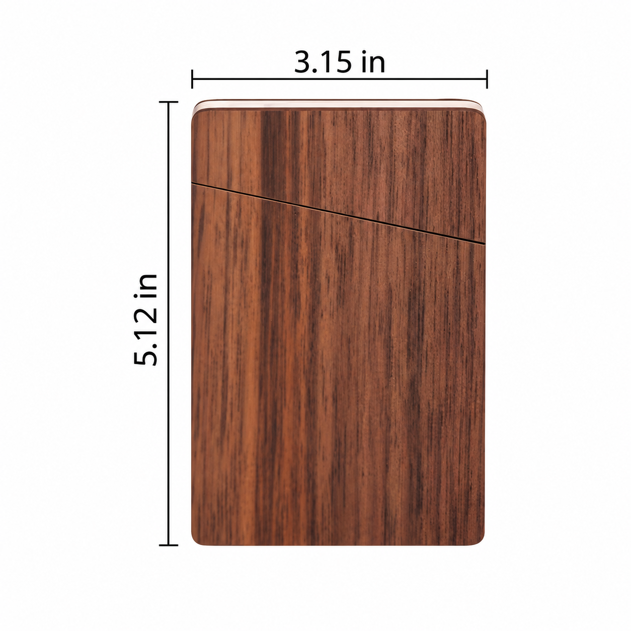 Personalized dark wood-grain slim card holder with diagonal card slot