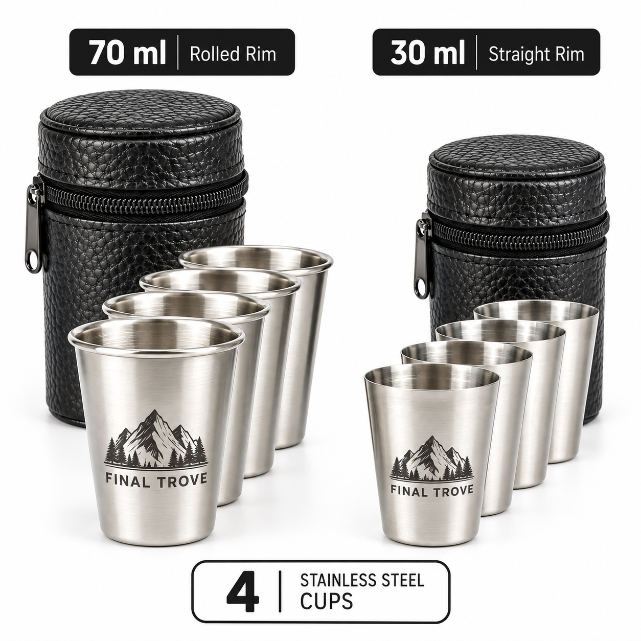 Personalized Stainless Steel Shot Glass Set of 4 with Carrying Case