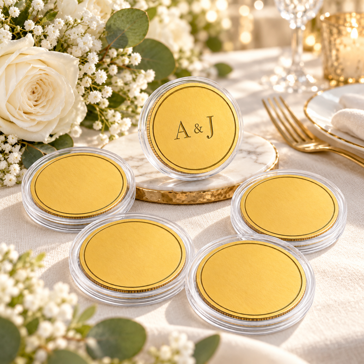 Personalized Gold-Tone Commemorative Coins – Set of 5