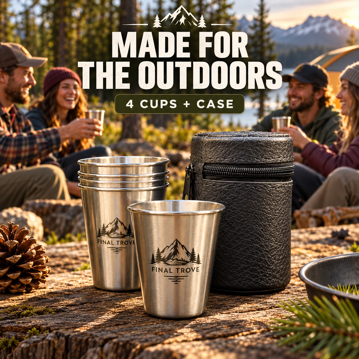 Personalized Stainless Steel Shot Glass Set of 4 with Carrying Case