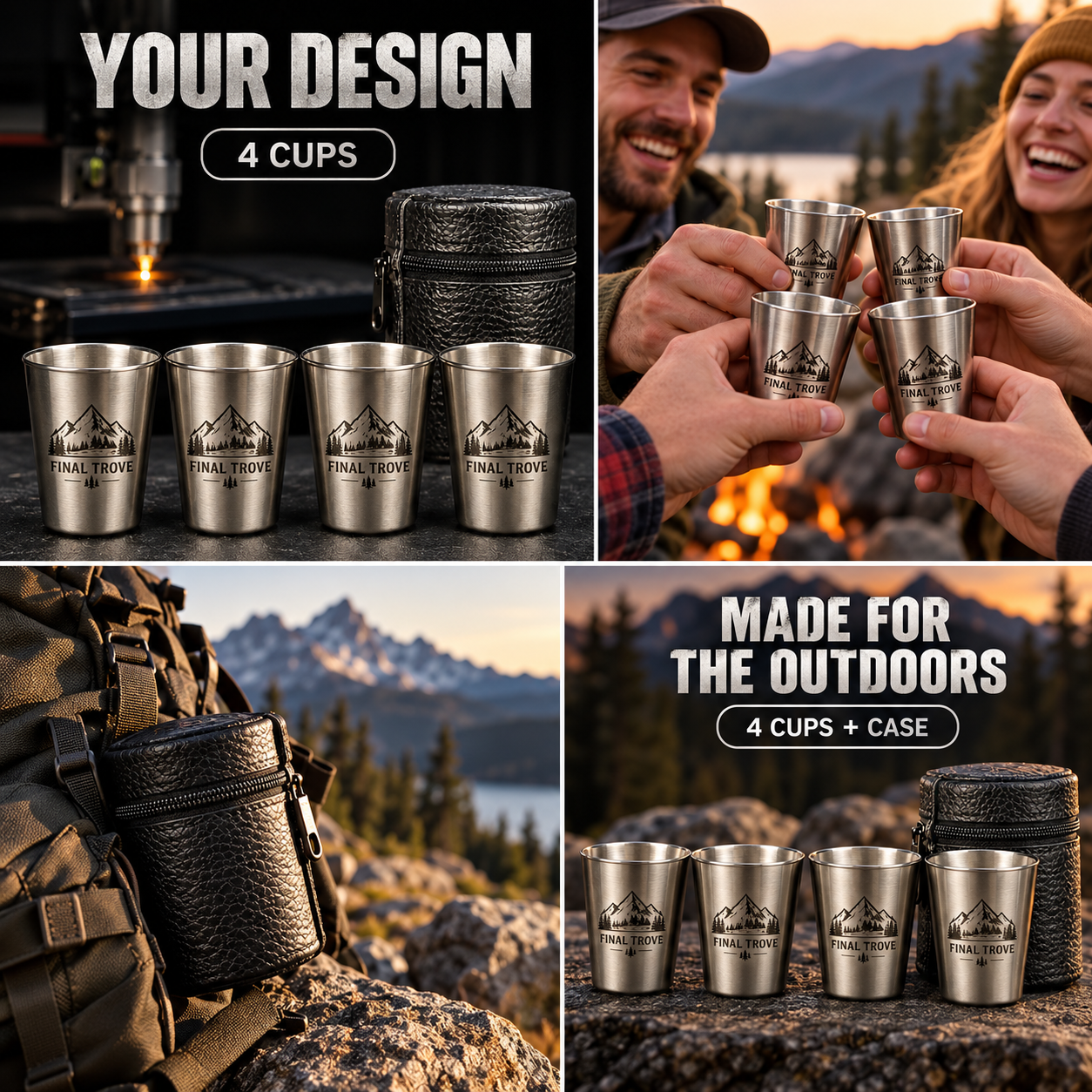 Personalized Stainless Steel Shot Glass Set of 4 with Carrying Case