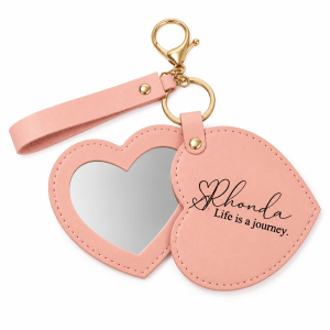 Personalized Heart Mirror Keychain with Wrist Strap