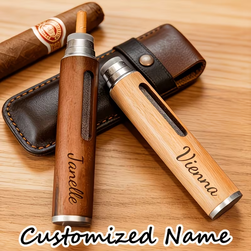 Personalized Handheld Ashtray – Portable Wood-Finish Cigarette Ash Holder