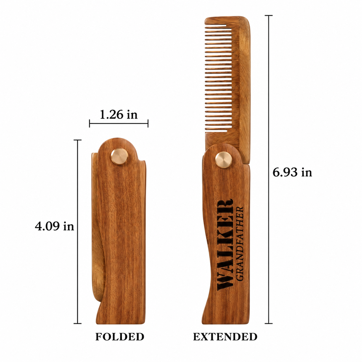 Personalized Folding Wooden Comb – Custom Engraved Pocket Comb