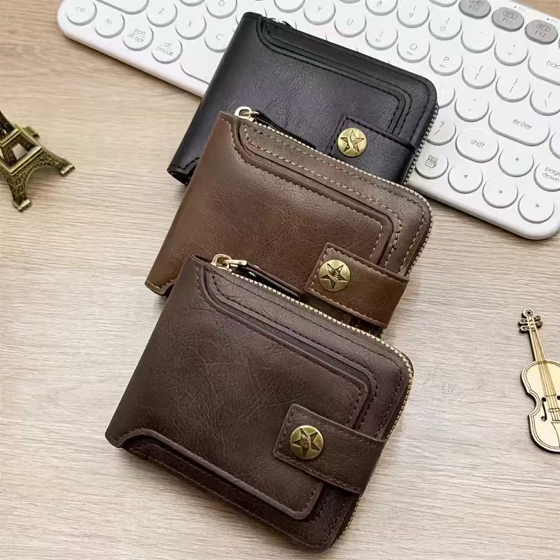Personalized Zip Around Wallet with Star Snap and Name Engraving
