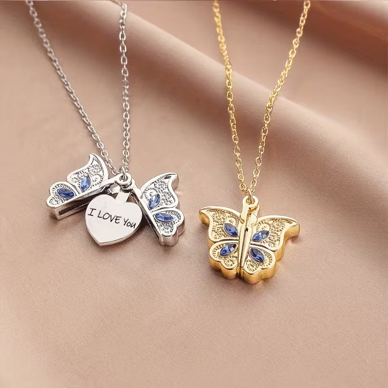 Personalized Folding Butterfly Necklace with Hidden Heart