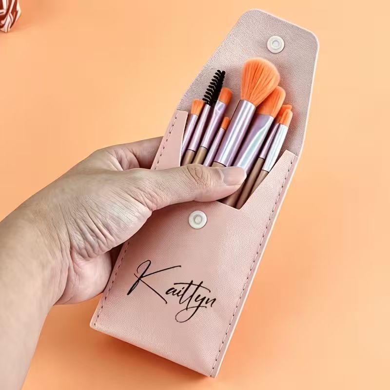 Personalized Makeup Brush Set with Custom Name Pouch