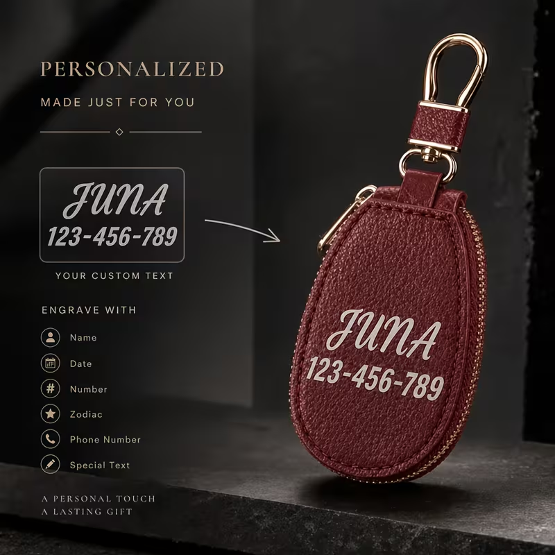 Personalized Zippered Car Key Pouch