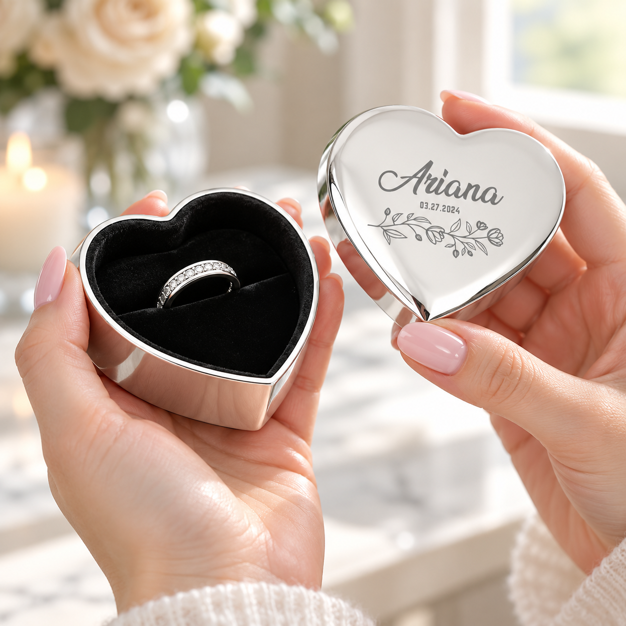 Personalized Heart Ring Box – Custom Name & Date