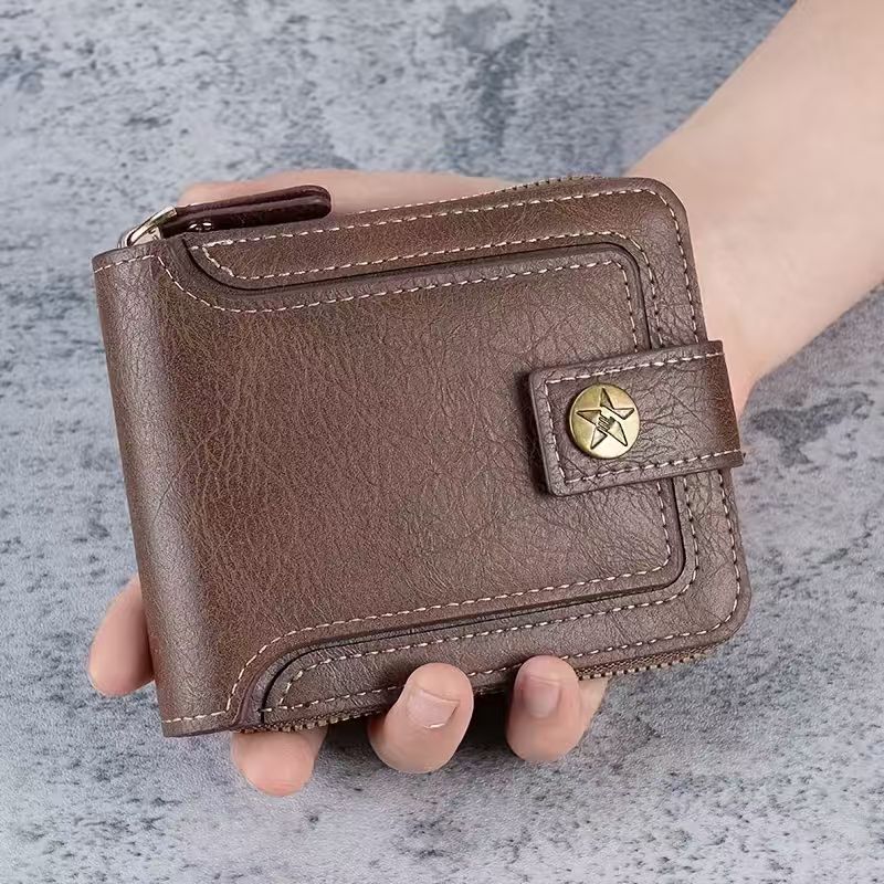 Personalized Zip Around Wallet with Star Snap and Name Engraving