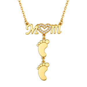Personalized Mom Necklace with Two Baby Footprints – Custom Name Gift