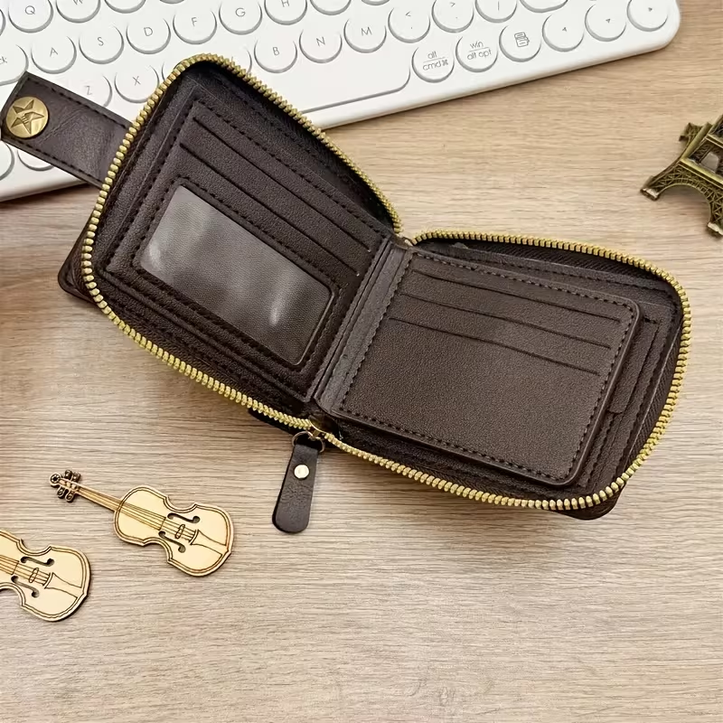 Personalized Zip Around Wallet with Star Snap and Name Engraving