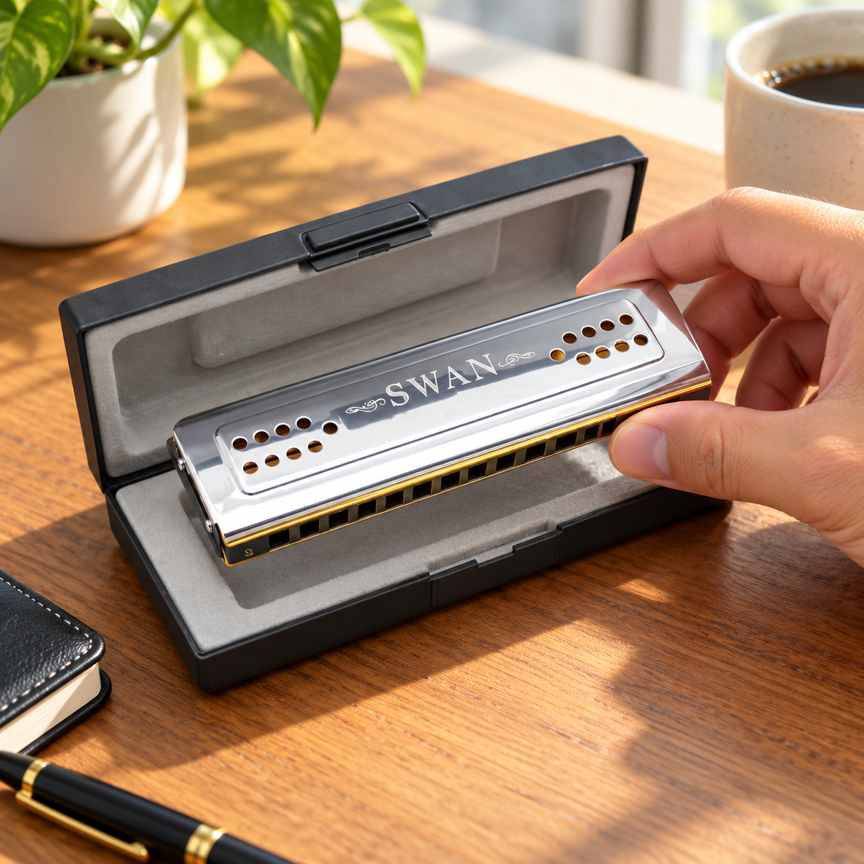 Personalized Silver Harmonica with Storage Case – Custom Engraved Gift