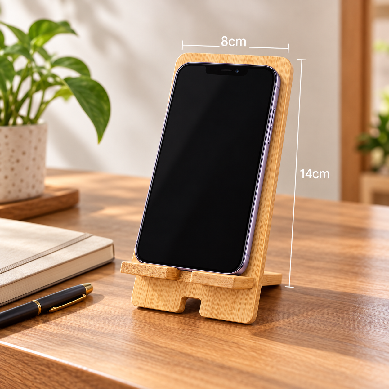 Personalized Bamboo Phone Stand – Custom Name & Floral Monogram