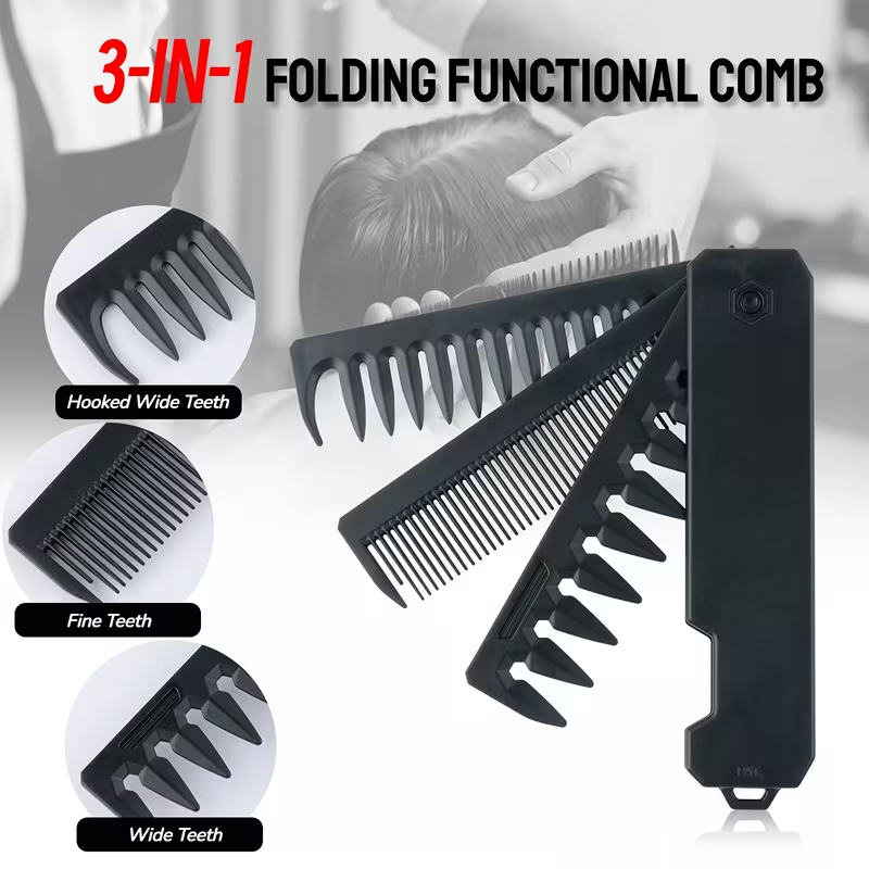 Personalized 3-in-1 Folding Comb – Custom Name Pocket Grooming Comb