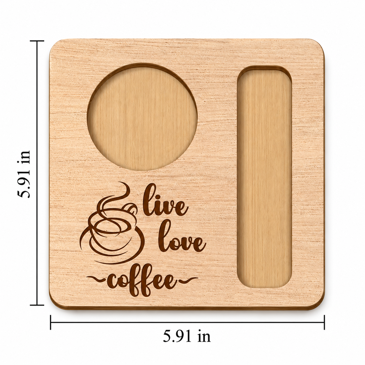 Personalized Wooden Coffee Tray with Cup and Spoon Slots