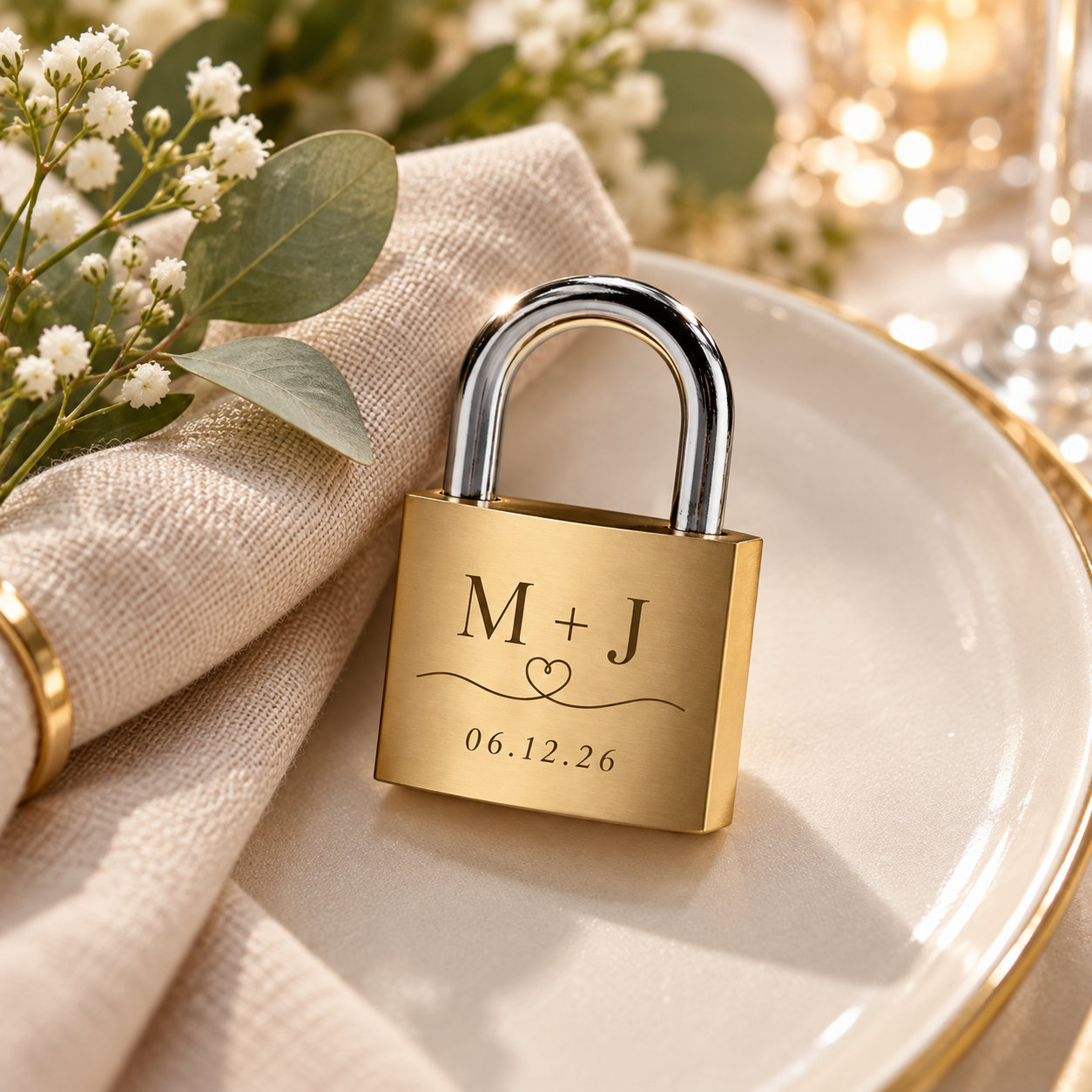 Personalized Gold Love Padlock – Custom Engraved Names and Date