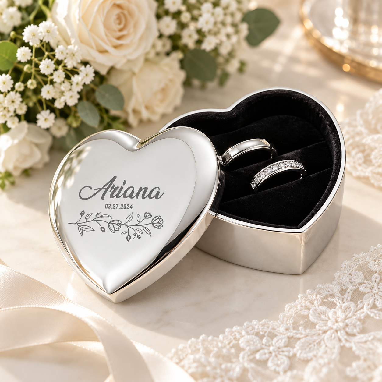 Personalized Heart Ring Box – Custom Name & Date