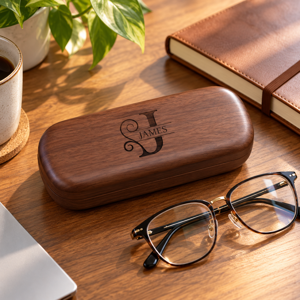 Personalized Wooden Eyeglasses Case with Name Engraving