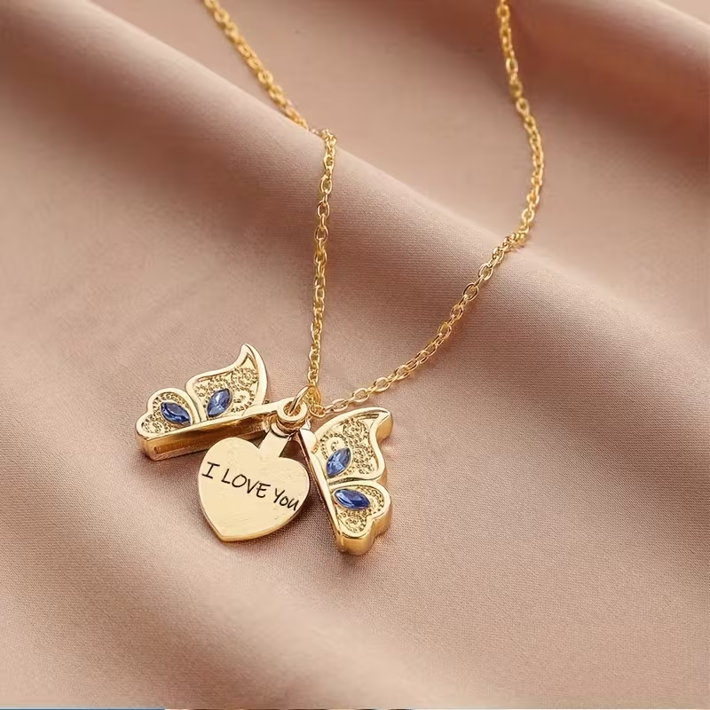 Personalized Folding Butterfly Necklace with Hidden Heart