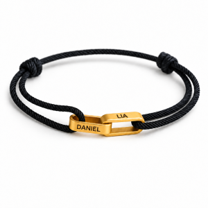 Personalized Interlocking Link Bracelet – Custom Two Name Cord Bracelet