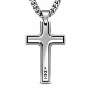 Personalized Silver Cross Necklace – Custom Engraved Name Pendant