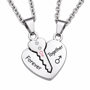 Personalized Heart and Key Couple Necklaces – Engraved Matching Set of 2