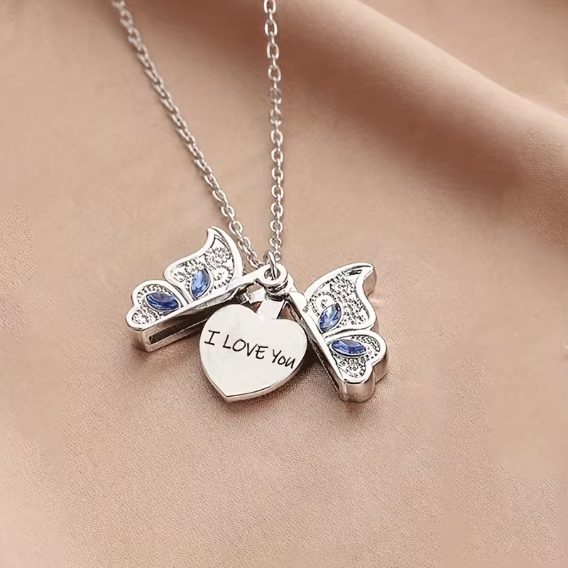 Personalized Folding Butterfly Necklace with Hidden Heart
