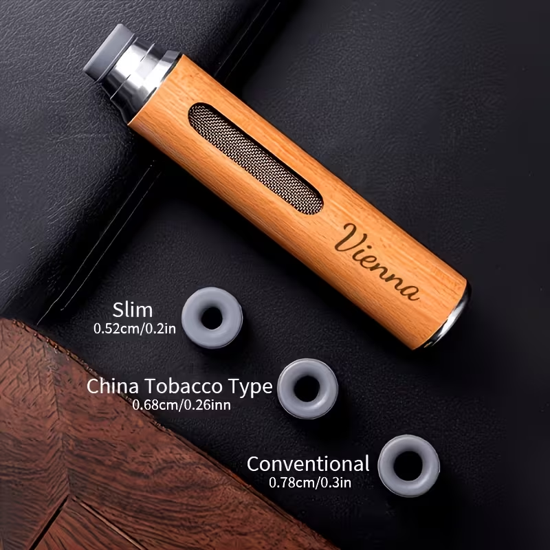Personalized Handheld Ashtray – Portable Wood-Finish Cigarette Ash Holder