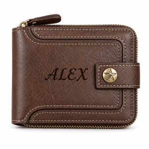 Personalized Zip Around Wallet with Star Snap and Name Engraving
