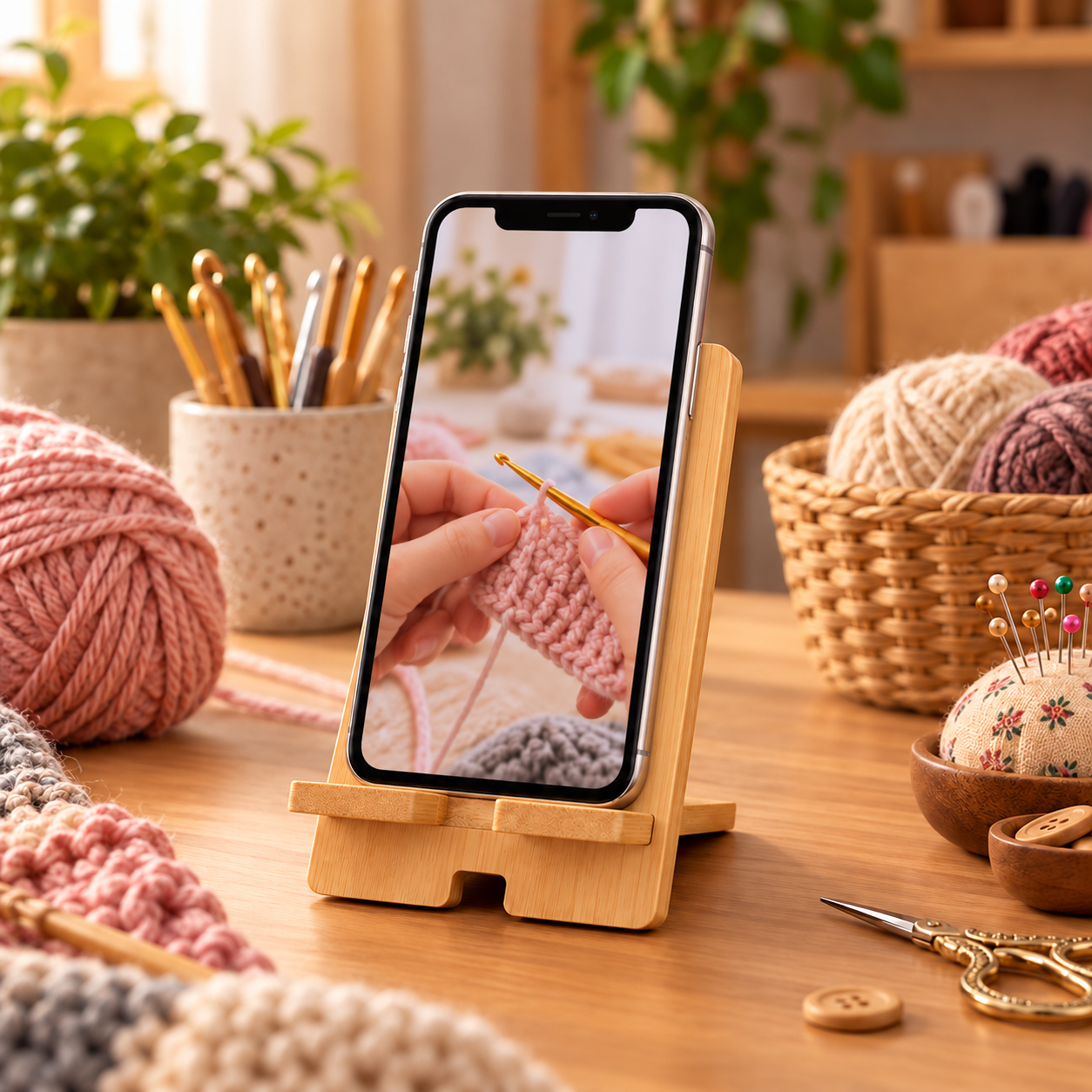 Personalized Bamboo Phone Stand – Custom Name & Floral Monogram